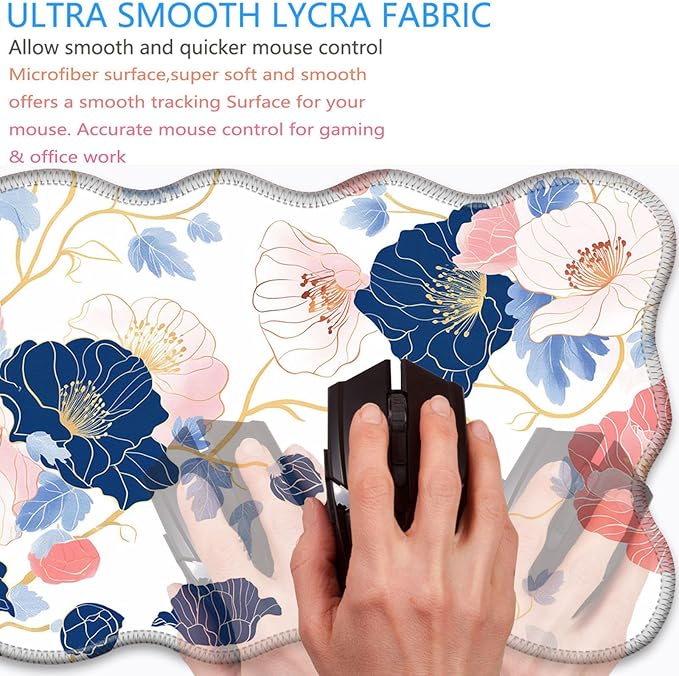 Bxgolkgd Desk Mat SetMouse Pad with Keyboard Wrist Rest &amp Mouse Wrist RestWave-Shaped DesignNon-Slip Rubber BaseErgonomic Desk Mat for HomeOfficeGamingAbstract Flowers