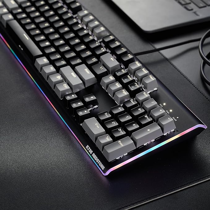 Hexgears GK735 Wired Full Size Mechanical Keyboard Aluminum Housing Built for Gamers w/Kailh Box White Switch White Backlit + Surrounded by RGB Light Strip 104 Keys Gaming Keyboard for PC/Mac