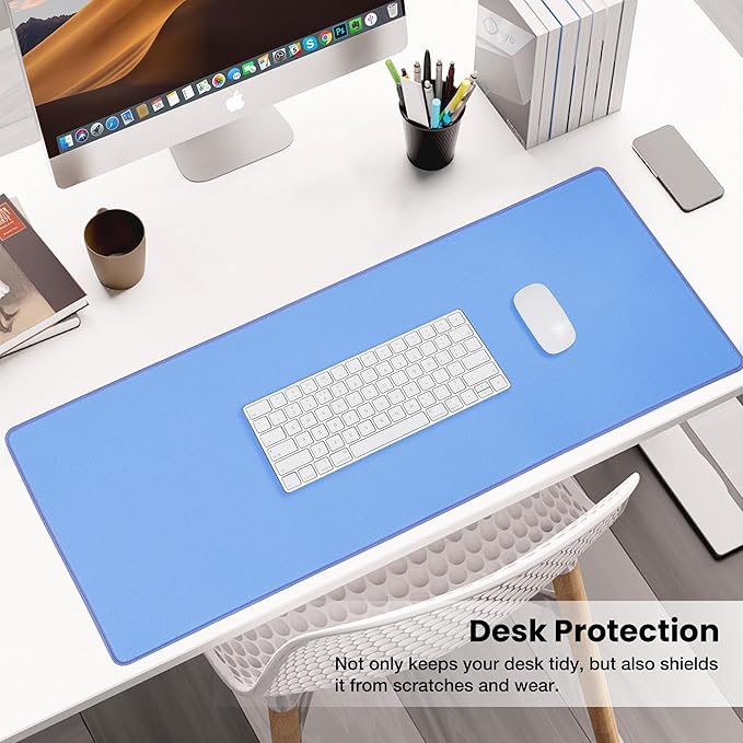 ALOANES Waterproof Mouse Pad XXXL Gaming Keyboard Pad with Anti-Slip Base Grain Jacquard Surface Extend Desk pad for Gamer Office &amp Home Blue Mousepad 35.4x 15.7x 0.12