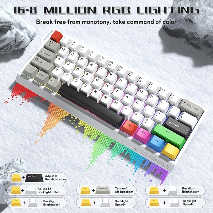 MAMBASNAKE X60 HE 60% Rapid Trigger Wireless Gaming KeyboardHall Effect Magnetic SwitchesAdjustable Actuation0.1ms Ultra-Low Latency 8KHz Polling Rate3-Mode RGB8 Color PBT Keycaps-Star White