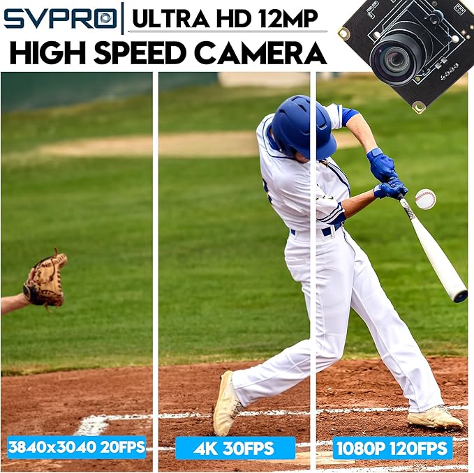 Svpro 12MP USB Camera Module 4K/30fps 1080P/120fps High Speed Camera with M12 Manual Focus Lens IMX577 Sensor UVC Computer Camera for LightburnRaspberry PiLinuxWindowsAndroidMac OS