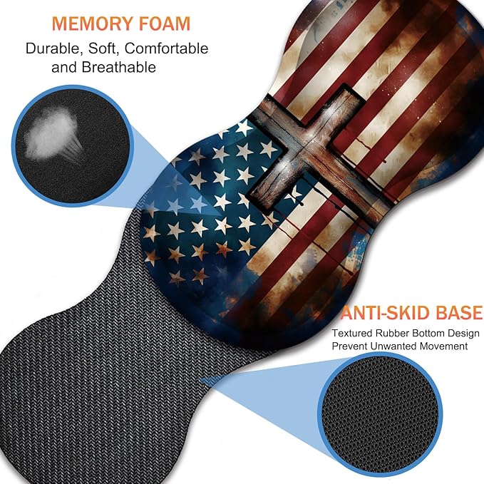 Extended Non-Slip Mouse Pad + Mouse Wrist Rest + Lace-Shaped Coaster Set Ergonomic Design Suitable for Desk and Home Gaming Table Mat American Flag Cross