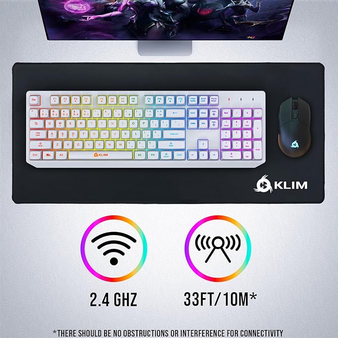 KLIM Chroma White Wireless Keyboard – RGB Backlit Rechargeable Battery Wireless Keyboard with Water-Resistant Durable Design Compatible with PC Mac PS4 PS5