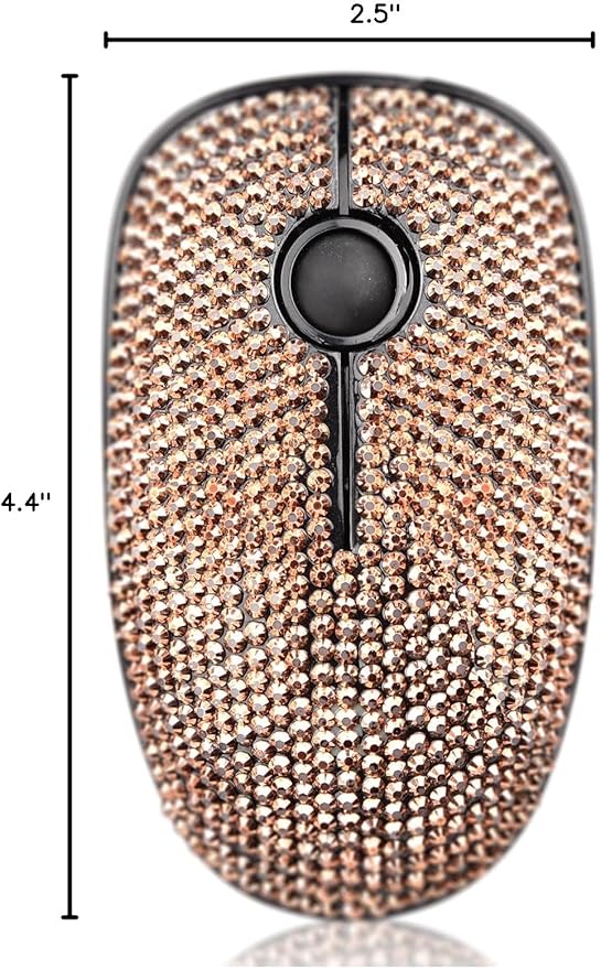 Luxury Bling Crystal Rhinestone 2.4G Ultrathin Silent Wireless Mouse with Nano Receiver 1600 DPI Precise Control for Notebook Computer PC Laptop MacBook and Chromebook - Rose Gold