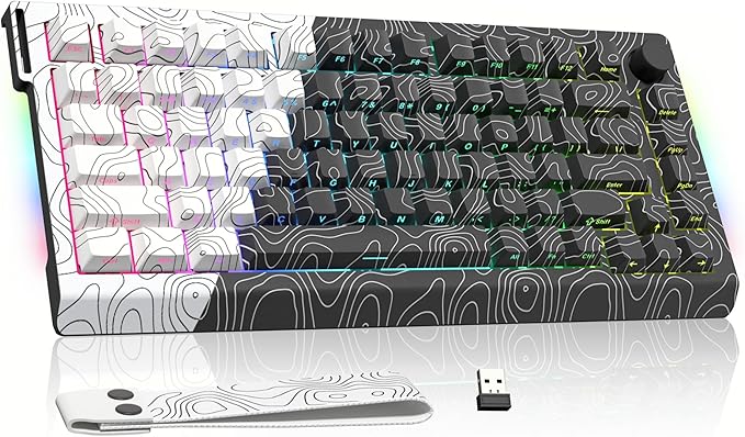 Womier 75% Wireless Mechanical Gaming Keyboard with Topographic StrapQMK/VIA Creamy Keyboard RGB Custom Hot Swappable Key Board PBT Keycaps for Windows &amp Mac - POM Linear Switch(Q75)