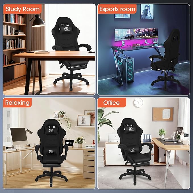 BorealBear Gaming Chair Office Chair Reclining High-Back PU Leather Computer Desk Chair with Headrest and Lumbar Support Suitable for Gaming Chairs Office Storage Office Shelving and More（Black）