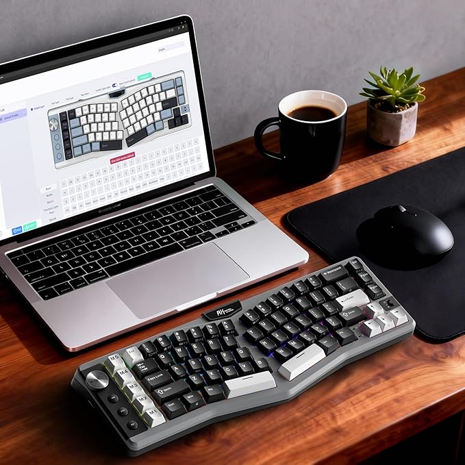RK ROYAL KLUDGE A72 Alice Ergonomic Wireless Mechanical Keyboard w/Knob/Macro Keys/Touchable Nameplate Tri-Mode 68% 72-Key Gasket Keyboard BT/2.4G/USB-C Hot Swap Win/Mac Software 7500mAh Battery