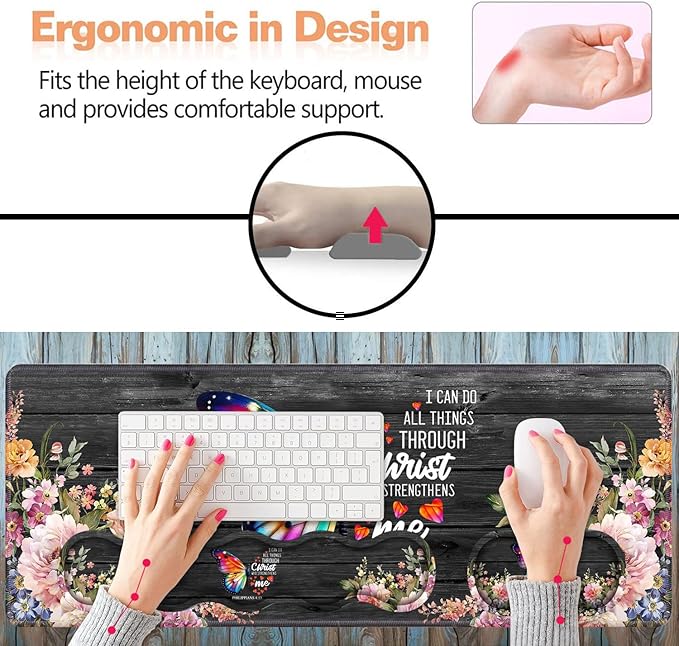 Ergonomic Keyboard Wrist Rest &amp Mouse Pad Wrist Rest Set Large XXL Gaming Desk Mat 31.5x 11.8 Memory Foam Easy Typing Pain Relief for Office &amp Home Butterfly Quote Bible Verse Philippian