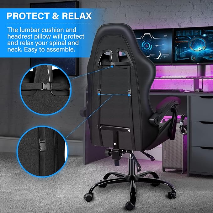 CYJZH Racing Video Backrest and Seat Height Recliner Gaming Office High Back Computer Ergonomic Adjustable Swivel Chair Without footrest Black blp123