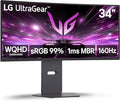 LG 34G600A-B 34 Ultragear WQHD (3440x1440) Curved Gaming Monitor 160Hz AMD FreeSync Premium HDR10 Built-in Speaker HDMI 2.1 DisplayPort Tilt/Height/Swivel Stand (Renewed)
