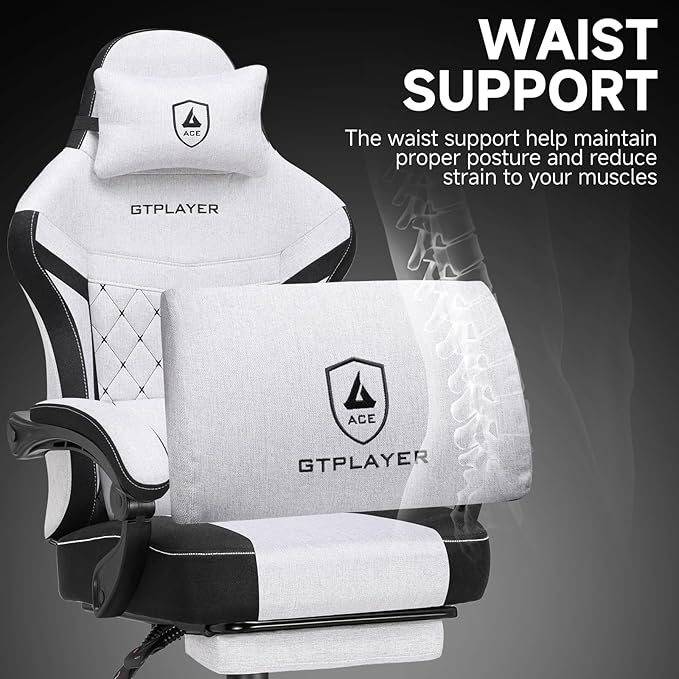 GTPLAYER Gaming Chair Fabric Computer Office Chair with Pocket Spring Cushion Ergonomic Office and Gaming Video Gaming Chair with Linkage Armrests High Back Desk Chair with Adjustable Recliner