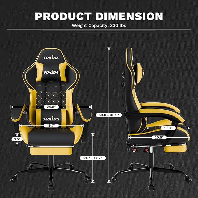 Ergonomic Video Gamer Chairs Gaming Computer Chair Gamer Chairs for Adults Massage Lumbar Support Swivel Height Adjustable Headrest Backrest