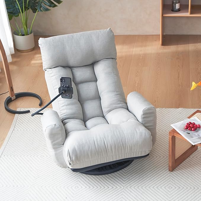 360° Swivel Sofa ChairGaming ChairLiving Room Lounge Chair5-Position Adjustable Head and LumbarSwivel Seat Indoor Coffee Chair (Gray)