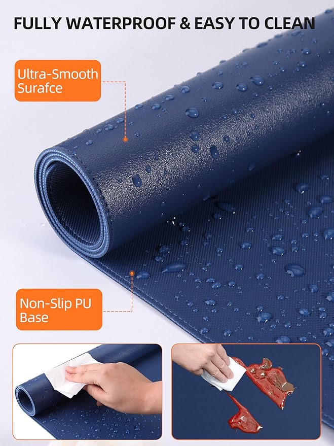 TopMade Mouse Pad with 15W Wireless Charging XXL Large Leather Desk Mat Waterproof Gaming Mousepad Home Office Desk Pad Protector Computer Keyboard Pad Mouse Mat for MacBook PC Laptop Blue
