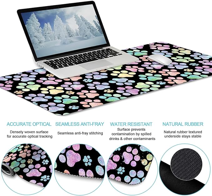 Dog Paw Mouse Pad Set XXL Large Desk Mat Pad Cute Ergonomic Mouse Pad with Wrist Support Wrist Rest for Computer Keyboard Cup Coaster Cute Cat Paw Office Supplies Desk Decor Accessories