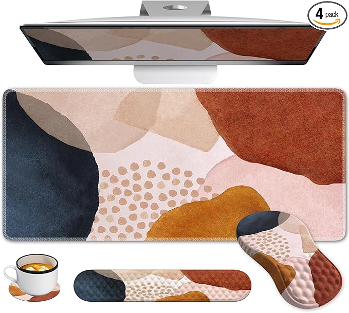 Large Desk Matt for Desktop Boho Desk Mat Set Carpal Tunnel Keyboard and Mouse Pad Desk Mat for Keyboard and Mouse XL Computer Mouse Pad for Desktop Laptop Color Block Orange
