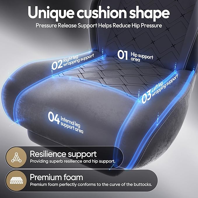 Dowinx Gaming Chair with Heated Massage Lumbar SupportBig and Tall Fabric Gaming Chairs for Adults with Footrest Ergonomic Computer Game Chair with Poket Spring Cushions 350lbs Gray