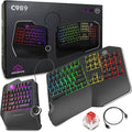 Cloud Nine C989 Ergonomic Mechanical Keyboard for PC - Kailh Linear Red Switches - RGB Light Up LED Backlit with USB - Ergo Split Key Board with Macro