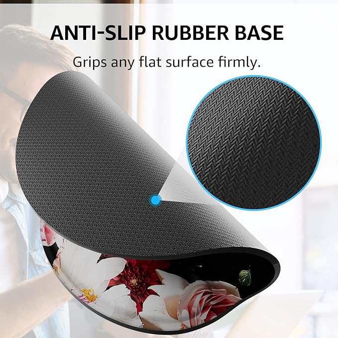 KTRIO Ergonomic Keyboard Wrist Rest Memory Foam Mouse Pad with Wrist Rest for Computer Keyboard Mouse Pad Set for Easy Typing &amp Pain Relief for Office &amp Home Peony Flower