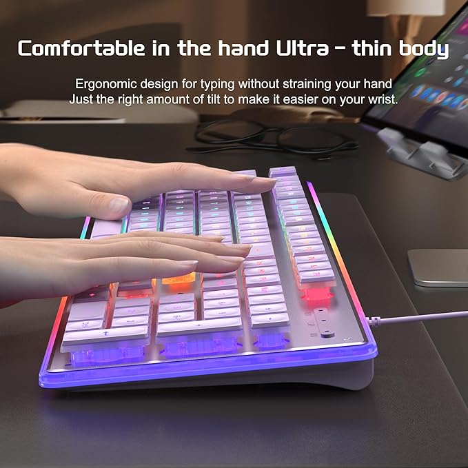 Camiysn Creamy Gaming Keyboard and Mouse Purple 104 Keys RGB and 6 Speed RGB Mouse Combo Pudding Keycaps Silent Computer Keyboard for Computer/PC/Laptop/Mac/Windows/Office