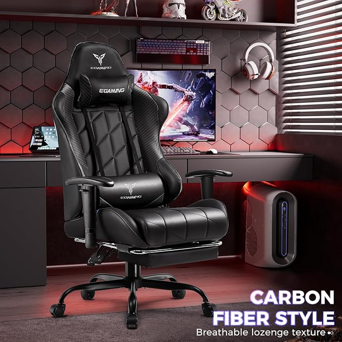 Gaming Chair Big and Tall Video Game Chair with High Back PU Leather Home Office Ergonomic Computer Chair with Footrest Adjustable Height 360° Swivel Wheels for Adults and Teens
