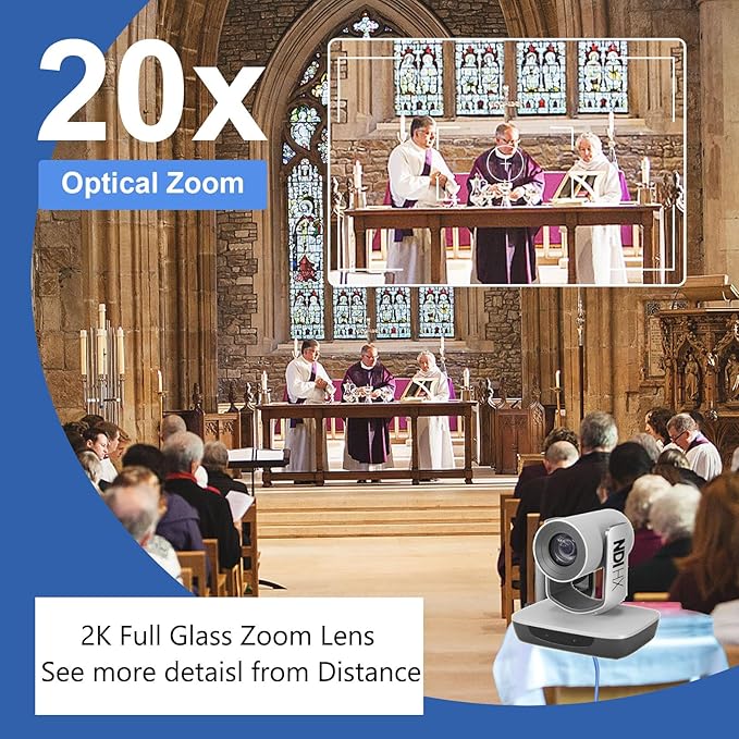 AVKANS NDI Camera 20X Zoom 3G-SDI HDMI PTZ USB Web Camera with USB Video Output for Church Worship Live Events PoE IP Livestream Video Camcorder for Video Production