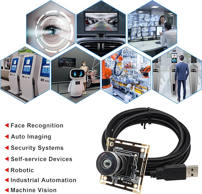 SVPRO 5MP 30FPS USB Camera Module with M12 Lens 120 Degree Wide Angle Webcam Board IMX335 Low Light Computer Vision Industrial Camera for PCRaspberry Pi Jeston Nano