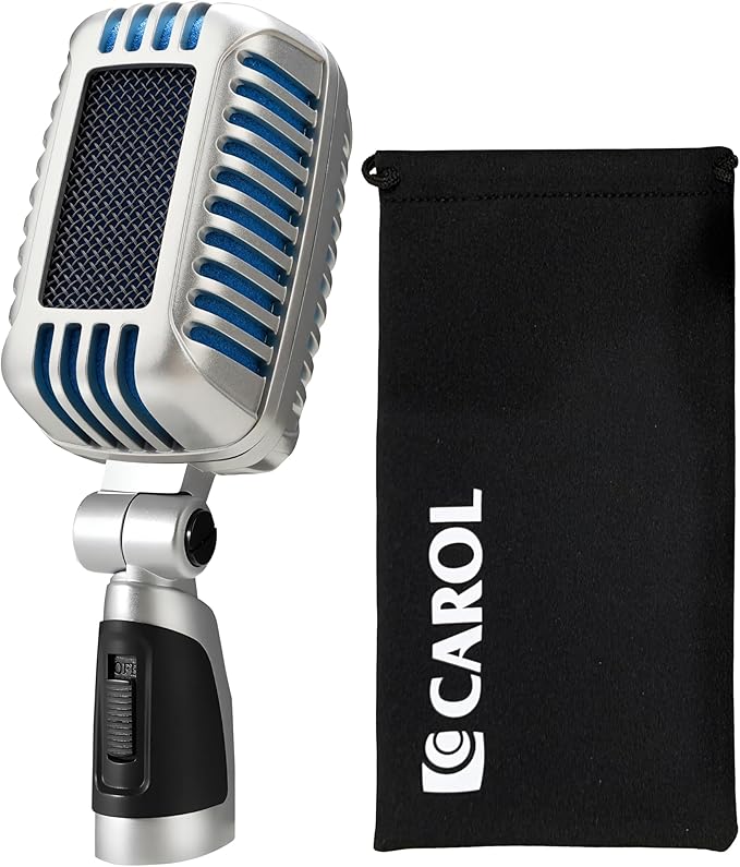 CAROL CLM-101 Professional Vintage Wired Microphone – Dynamic Supercardioid with Dual Microphone-Capsules for Singing Karaoke and Stage Includes Mic Storage Bag &amp Switch(Cable Not Included) -