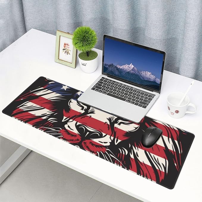 American Flag Lion Large Mouse Pad XL Extended Gaming Pad Waterproof Desk Mat for Desktop Keyboard Non Slip Mousepad for Office Game Home 32.15x11.8
