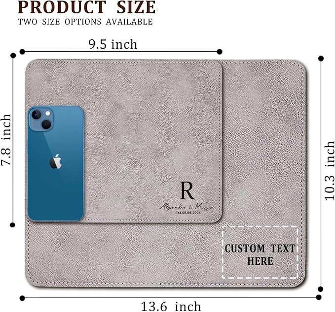 Personalized Leather Custom Mouse Pad with Wrist RestCustomized Mouse Pads for DeskPerfect Gift for Weddings Anniversaries Birthdaysand Special Occasions (B (Silver-Rectangle))