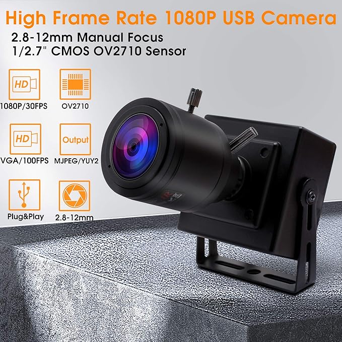 SVPRO 1080P USB Zoom Camera with 2.8-12mm Manual Lens HD Mini Camera 100fps/60fps/30fps CMOS OV2710 Portable USB Webcam with Metal Case for PC &amp Laptop