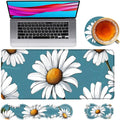 Large Mouse Pad and Keyboard Wrist Rest Desk Pad for Keyboard and Mouse 4-in-1 Large Gaming Mouse Pad with Wrist Support Desk Mat for Home Office Study GameDaisy Flower