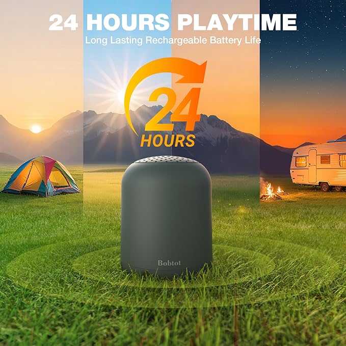 Bobtot Portable Bluetooth Speakers Wireless Waterproof Speaker with 24H Playtime Loud Stereo Sound TWS Built-in Microphone Small Size with Carry Lanyard Gray