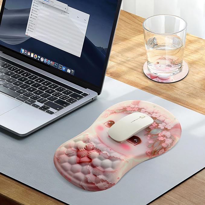 Ergonomic Mouse Pad with Wrist Support - Cute &amp Cure &amp Classic Mousepad with Wrist Rest for Carpal Tunnel Durability Wrist Rest for Mouse Day Use (Rabbit)