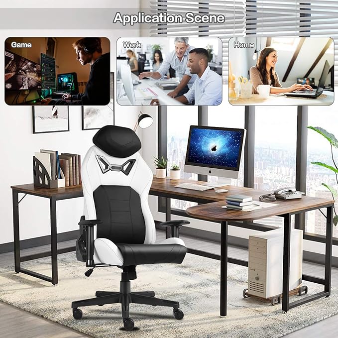 Modern-Depo Ergonomic Gaming Chairs for Adults with High-Density Memory Foam | Swivel Comfortable Office Chair Big and Tall Video Game Chair High Back Computer Chair for Home Office Black White