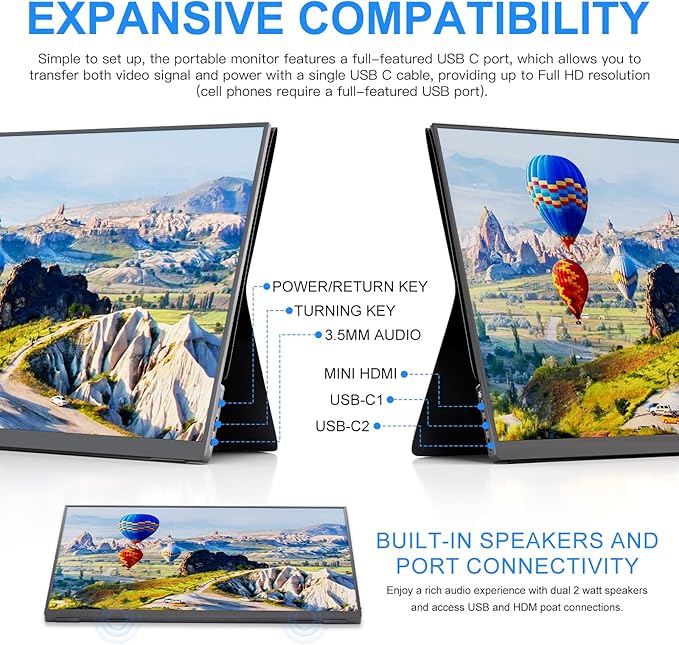 10.5''Portable Monitor for latop 2K FHD 60HZ Laptop Monitor ScreenUSB-C and HDMI Inputs Ultra-Slim IPS Panel with HDR and Premium Smart Cover &amp Speakers for LaptopPCPhonePS4/5SwitchMacXbo