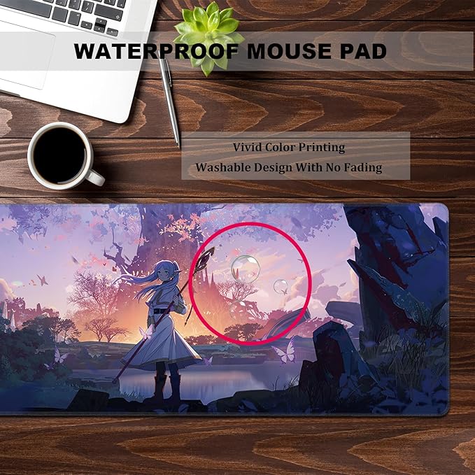 Anime Mouse Pad Water Resist Keyboard PadMouse Pads with Non-Slip Rubber BaseOffice Computer Key Board Mousepad Computer Keyboard Mousepads Mat 800 x 300mm / 31.5×11.8 inches (Frieren B)