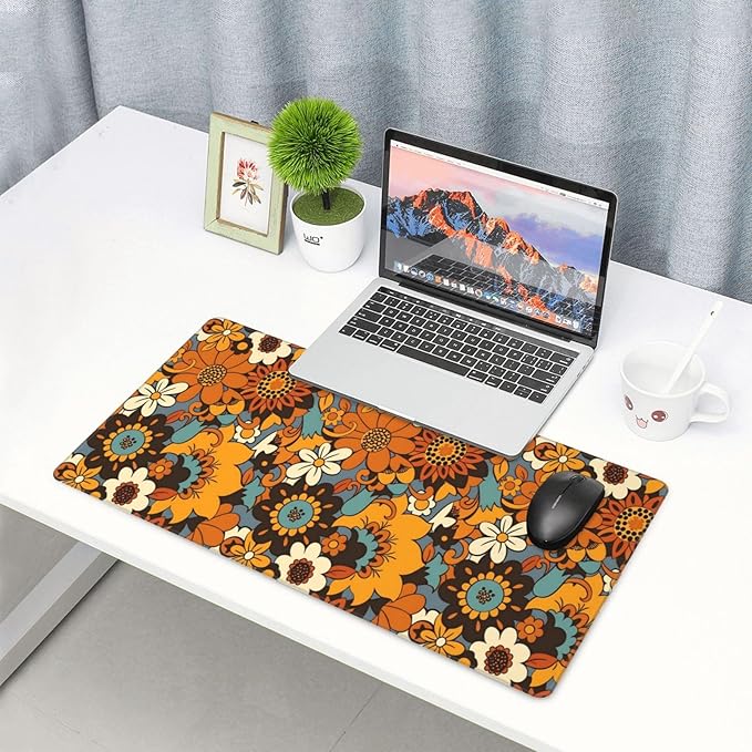 Boho Flower Desk Cover MatExtended Large Mouse PadComputer Laptop Mat Desk Decor for Office Game Home 30x16 Inch