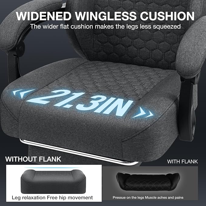 HOFFREE Gaming Chair Computer Chair with Speakers Massage Fabric Reclining Game Chair with Footrest Ergonomic High Back Gamer Chair Heavy Duty Gaming Chairs for Adults Dark Grey