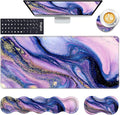 Keyboard Wrist Rest and Mouse Pad with Wrist Support Set Ergonomic CoasterMemory FoamEasy Typing Pain ReliefLarge XL Desk Mat 31.5x 11.8Purple Marble