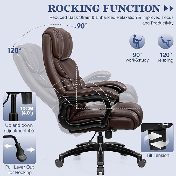Office Chair Ergonomic Big and Tall 500lbs Computer Desk Chairs Heavy Duty Executive Breathable Leather Chair with Adjustable High Back Lumbar Support Swivel PC Chair
