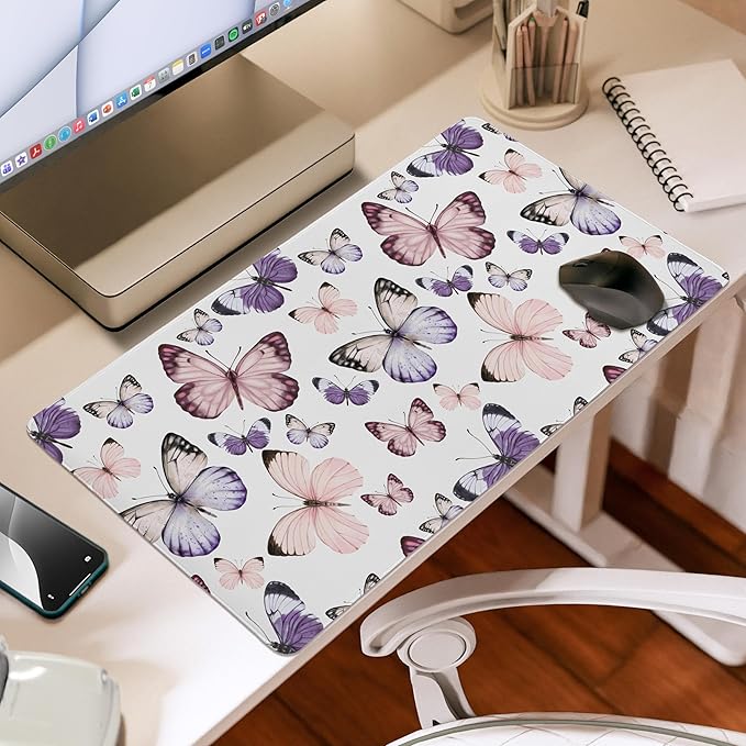 Sweet Jojo Designs Large Mouse Pad (Shabby Chic Butterfly) Desk Mat for Keyboard and Mouse Pads Gaming Mousepad Office Desk Accessories for Women (Pink &amp Purple Butterflies Watercolor Feminine