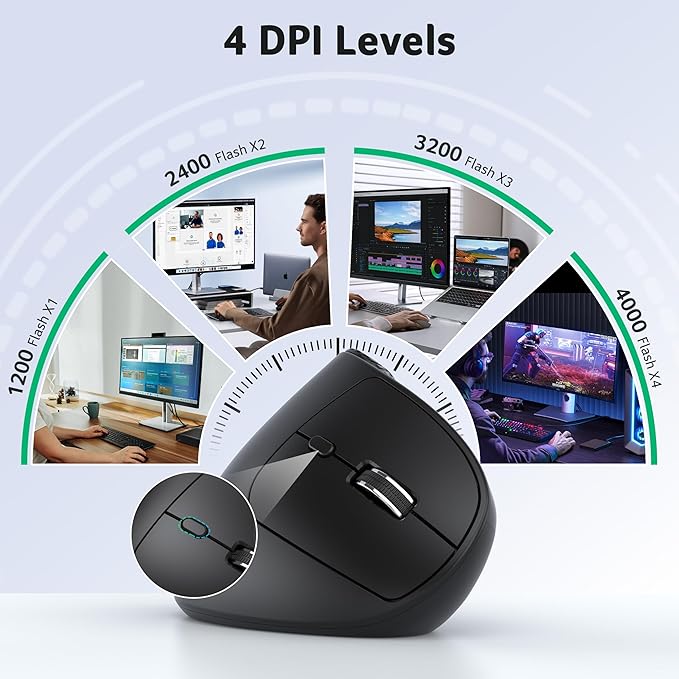 acer Ergonomic Mouse Wireless with Side Scroll Wheel Bluetooth Mouse for Laptop(BT5.2+2.4GHz) Office Vertical Computer Mice Small to Medium Sized Hands Ergo Mice 8 Buttons for PC and Desktop