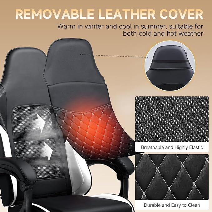 GTPLAYER Gaming Chair High Back Leather Computer Gaming Chair with Footrest Ergonomic Height Adjustable Office Chair with Removable Cover and Lumbar Support for Gaming and Work (WT)