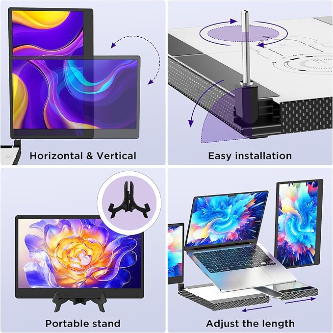 Laptop Screen Extender 14 Inch Portable Monitor FHD 1080P 360° Rotatable with Metal Stand Plug &amp Play via USB-C/HDMI for Windows/Mac/Android/PS5