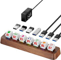 7-Port USB 3.0 Powered Hub RGB Lighting Hot-Swappable Cherry MX Switch Support 5Gbps Speed Includes 12V/2A Power Adapter Walnut Wood Cyberpunk USB Dock-FU0736