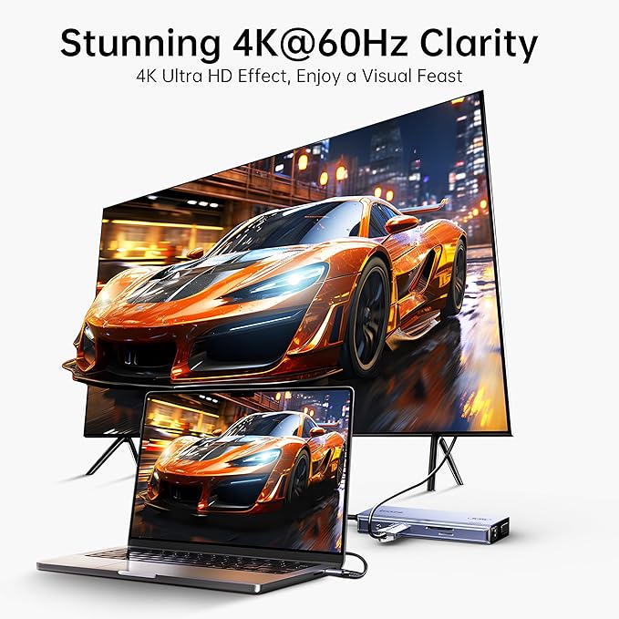 10-in-1 USB C Hub Multiport Adapter 4K60Hz HDMI &amp VGA 100W PD Charging Gigabit Ethernet USB 3.0 SD/TF Card Reader 3.5mm Audio for MacBook iPad Dell HP and More Type C Laptops