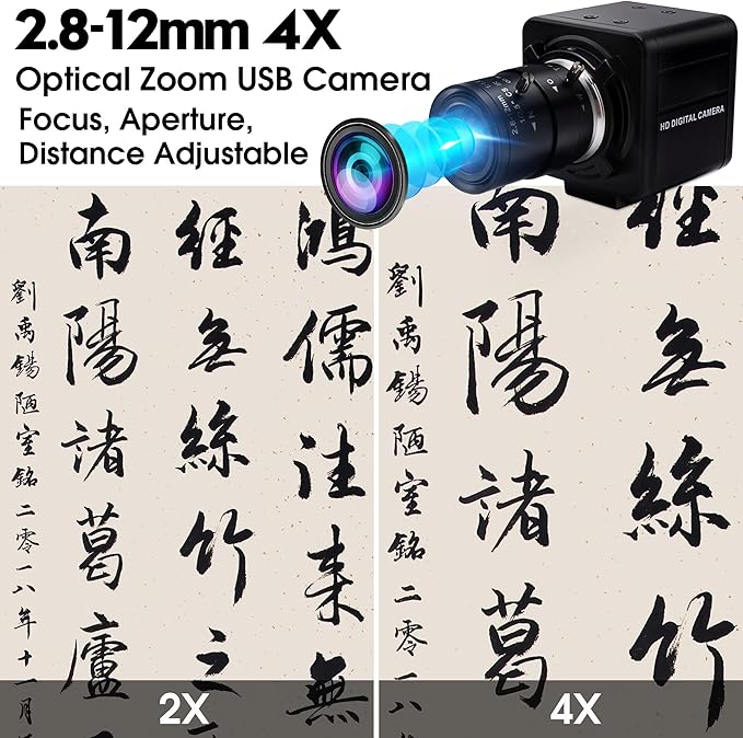 4K USB Camera 2.8-12mm Varifocal Manual Lens Webcam Ultra HD 4X Zoom with IMX317 Sensor for Windows Linux Raspberry Pi Mac OS