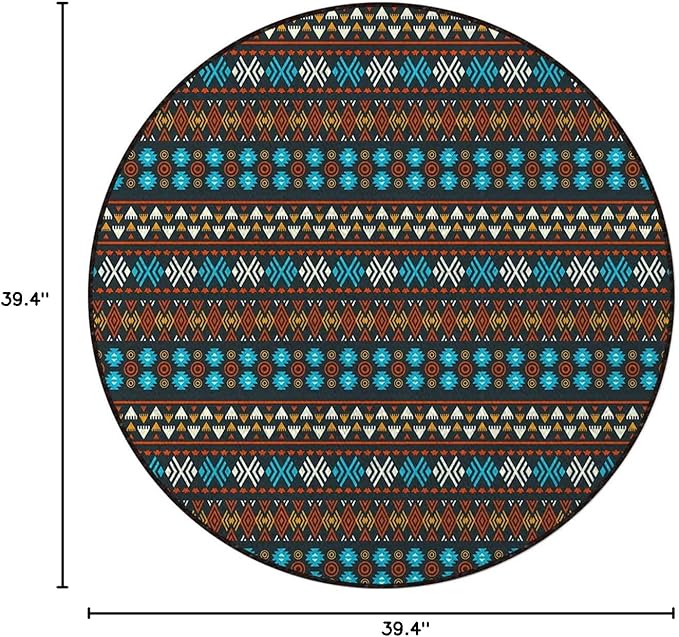 Orange Red Green Marble Round Area Rug Throw Rugs Soft Washable Small Round Floor Mats for Bedroom Living Room Zigzags Geometric Design Pattern Diameter 39.4 in