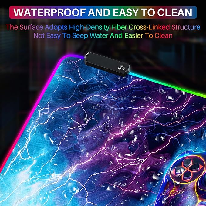 XL Led Gaming Mouse Pad with 14 Light Modes - Light Up Gamer Mouse Pad31.5 x 11.8in Non-Slip Gamepad Style RGB Large Gamer MousepadBlack Long Glowing Gaming Accessories for DeskWaterproof